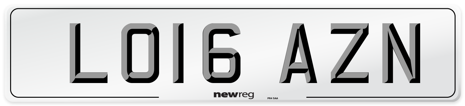 LO16 AZN Number Plate from New Reg
